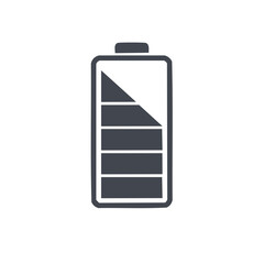 Battery charging with low energy level. Electric power status with indicator bar. Device charge with empty capacity on white background.