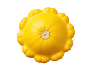 Isolated pattypan squash, a yellow summer squash with scalloped edges and unique shape