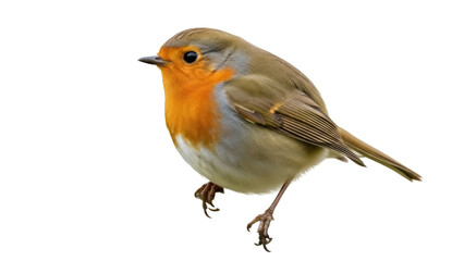 Isolated robin bird in studio, close-up of colorful plumage, avian species perched outdoors