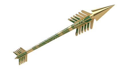 Isolated antique arrow weapon with ornate feathers and detailed craftsmanship, vintage
