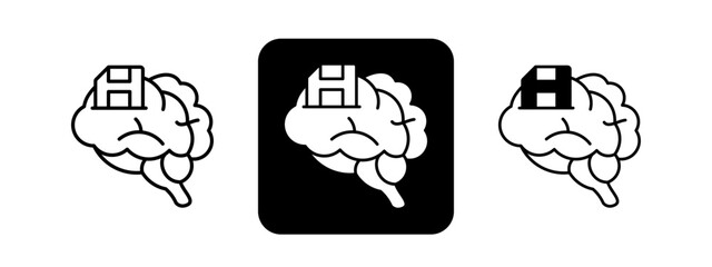 Memory  Solid color and black line drawing vector illustration set