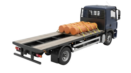 Isolated truck with tanks loaded on a flatbed trailer for transporting liquid goods