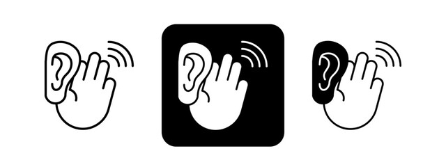 Hearing  Solid color and black line drawing vector illustration set