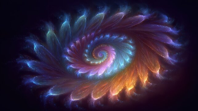 Iridescent Fractal Motion: dreamlike abstract art featuring swirling symmetry and rainbow gradients