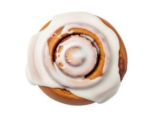 Isolated cinnamon roll with frosting, sweet roll bakery dessert, gourmet swirl bun pastry