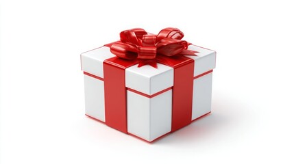 Obraz premium Elegant white gift box adorned with a vibrant red ribbon.