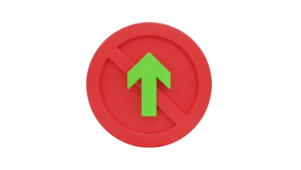 Isolated prohibition road sign with green arrow pointing up on a red background 3D style