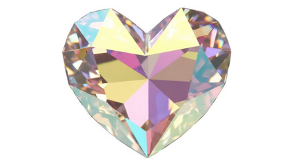 Isolated gemstone heart shape, cut iridescent crystal, fashion jewelry element for design