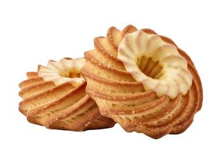 Isolated two ring-shaped cakes with pastry cream topping for dessert, sweet treat, or tea time