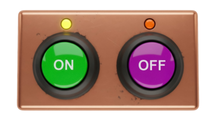 Isolated electric switch box with ON and OFF buttons and two small light indicator circles