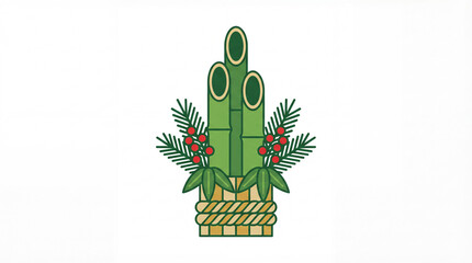 Traditional Japanese New Year Kadomatsu arrangement of bamboo and pine. For holiday advertising and corporate branding.