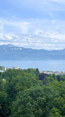 Scenic Lake and Mountain Landscape with a Charming Lakeside Village