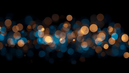 Abstract Bokeh Lights Background Golden and Teal Circles on Black overlay