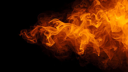 Vibrant Orange Flames and Smoke Abstract on Black Background Dynamic Energy Display overlay