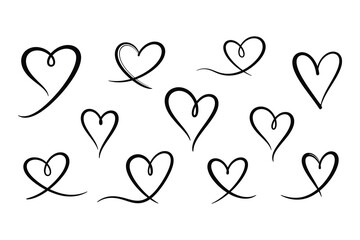 Collection of hand-drawn hearts