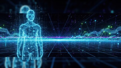Futuristic Digital Human Body Illustration with Data and Technology Elements