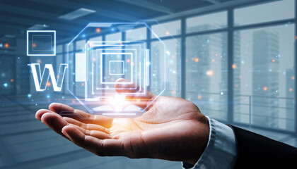 businessman hand touching virtual screen