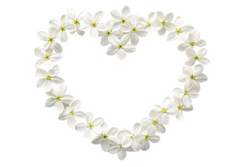 Obraz premium White flower heart shaped wreath simple elegant floral design, isolated on a transparent background