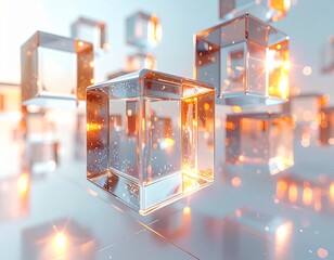 Abstract Network of Floating Glass Cubes