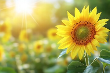 Obraz premium Vibrant yellow sunflower in bloom against blurred background.