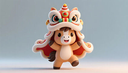 Fototapeta premium Lively pony figure in lion dance attire