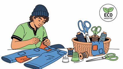 Creative Hands Crafting Sustainable Fashion with Denim Patchwork and Eco-Friendly Materials