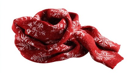 Cozy red scarf with white snowflake pattern design, ideal for winter fashion.
