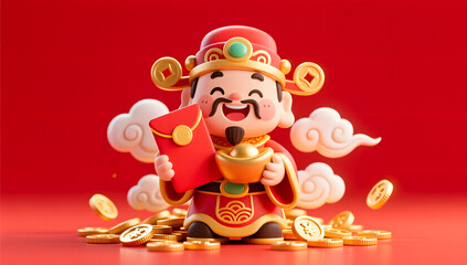 Smiling God of Wealth bringing New Year blessings