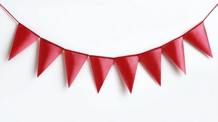 Red triangular pennant flags strung in a festive banner against a white background.