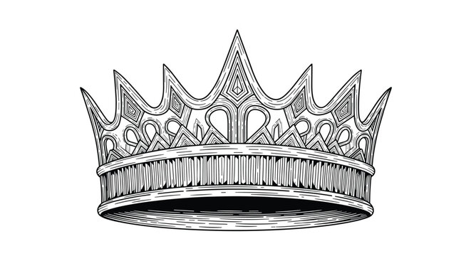 Ornate royal crown in a highly detailed, vintage black and white woodcut or engraving style, symbolizing power and monarchy.