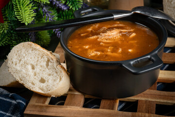 Spicy tripe soup made of pork stomachs with vegetables.