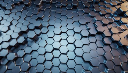 futuristic metallic hexagonal pattern with reflective surfaces and depth effects suitable for