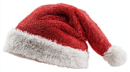 Festive red and white Santa hat with fluffy white trim and pom-pom.