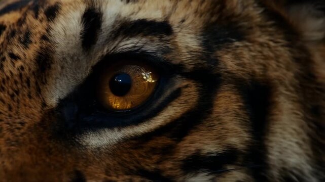 Extreme close-up of tiger&rsquo;s eye and fur
