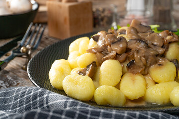 Gnocchi with mushroom sauce.