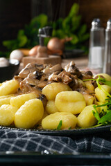 Gnocchi with mushroom sauce.