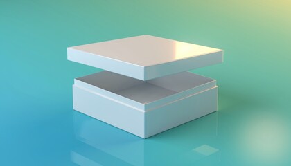 Minimalist white layered geometric structure on a smooth reflective surface with gradient background