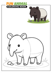 Cute Malayan Tapir Printable Coloring Book Page for Kids with Full Color Reference