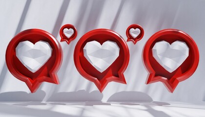 Modern digital icons representing love and social media engagement with hearts in speech bubbles