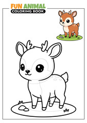 Cute Pudu Deer Printable Coloring Book Page for Kids with Full Color Reference