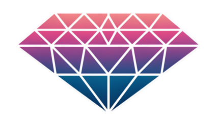 Modern diamond icon with a vibrant geometric design and smooth color gradient isolated on a transparent background