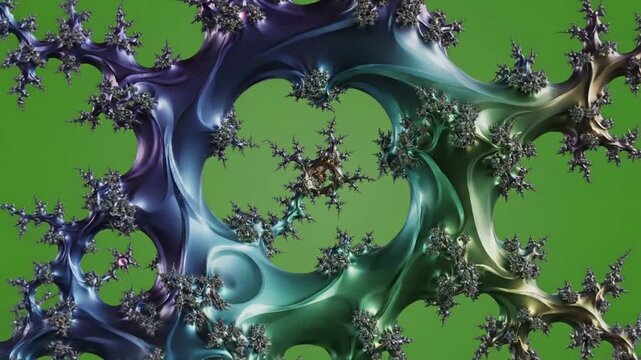 Aurora Fractal Bloom with fractal patterns rotating and evolving effect green screen fractal animations style featuring fractals,
