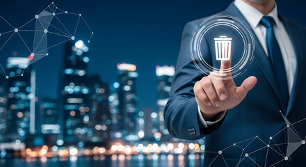 Businessman deleting data digital security and cyber risk management