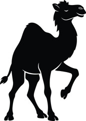 Black silhouette of a walking dromedary camel illustration