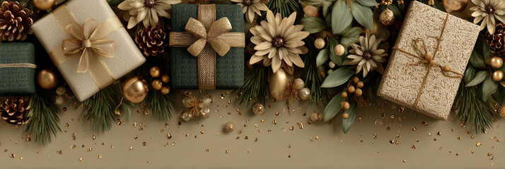 Celebrate a joyful New Year with elegant gift boxes and festive decorations