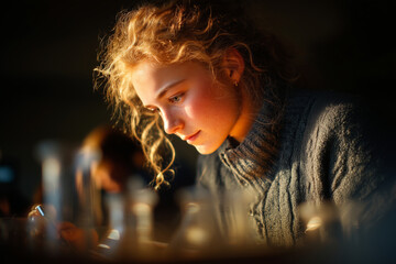 Student engaged in a fascinating science experiment in a classroom setting