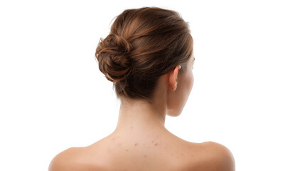Close up of a woman's back with acne problem, isolated on transparent background, highlighting skin imperfections and the need for dermatological care