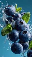 Blueberries splash joyfully, bringing freshness to every bite in vibrant scene