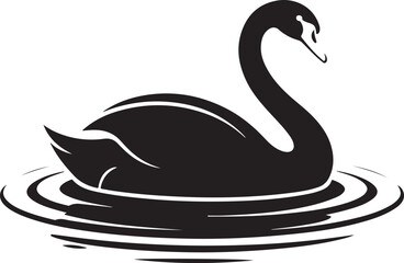 Naklejka premium Swan Silhouette – Swan on Water Vector Black on White