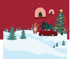 Red Illustration Christmas Presentation santa, snow, winter, santa claus, tree, holiday, gift, xmas, cartoon, illustration, snowman, card, vector, celebration, new, hat, new year, december, year, gree